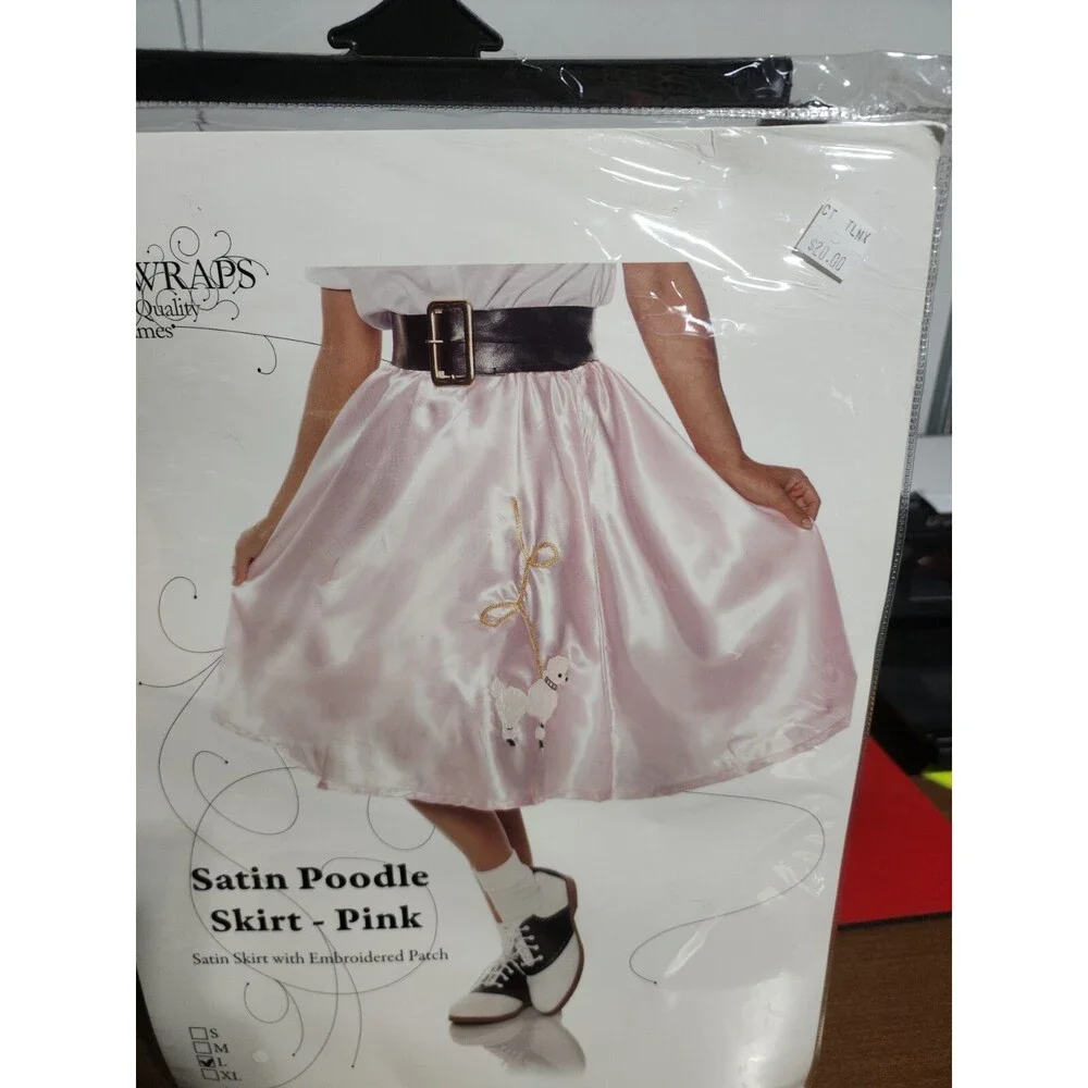 XX 29498 Satin Poodle Skirt 1950s Sock Hop Pink Costume Underwraps